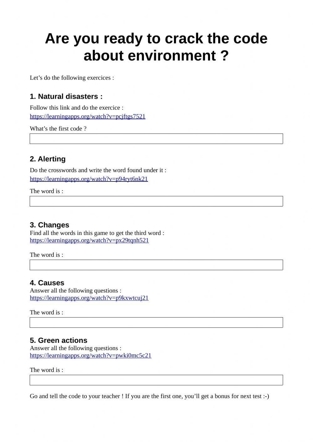 Vocabulary challenge on the environment
