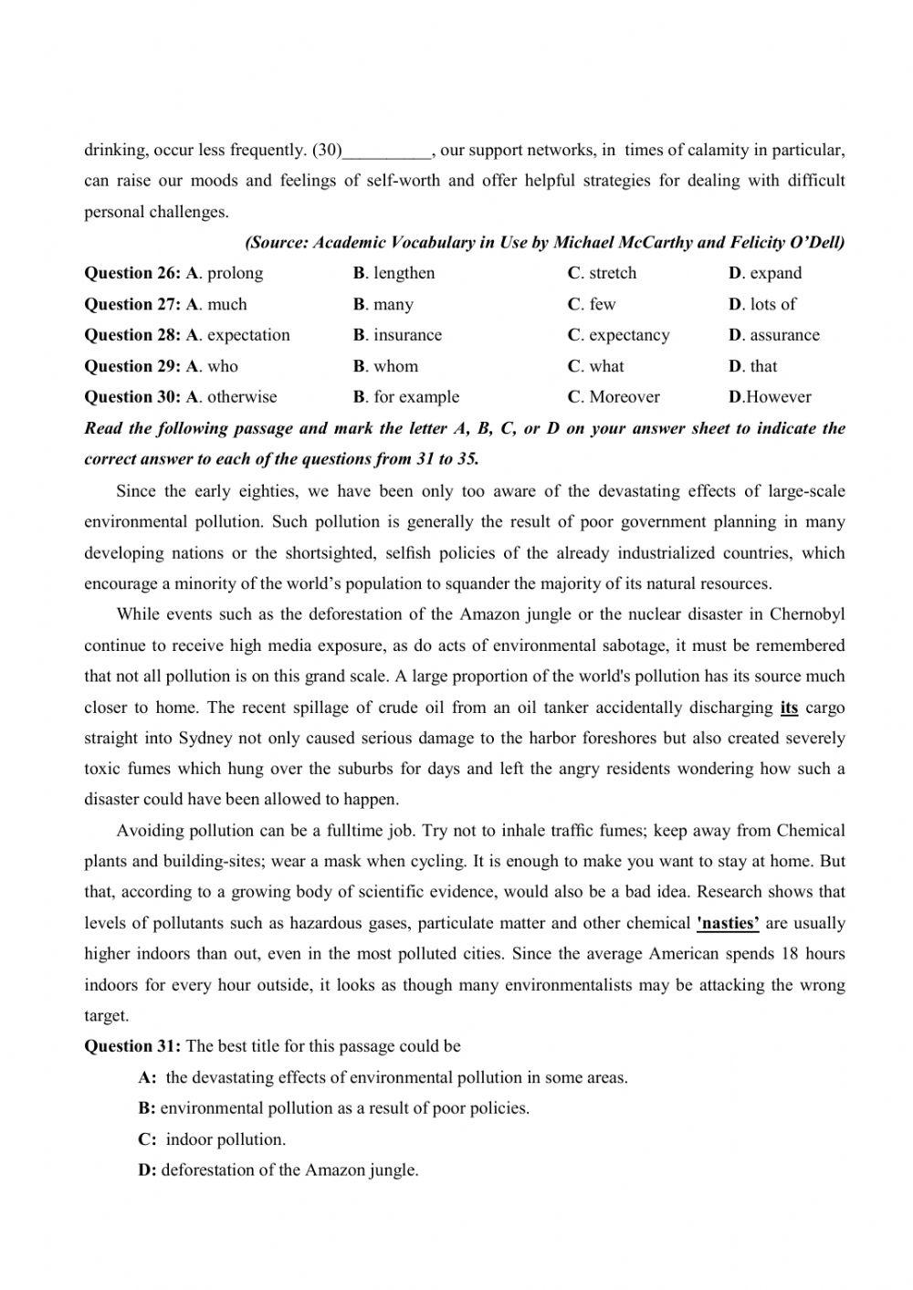 Đề thi thử Tiếng Anh THPT Quốc gia số 39