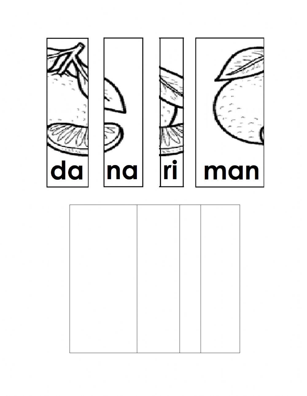 Las frutas Rompecabezas silábico