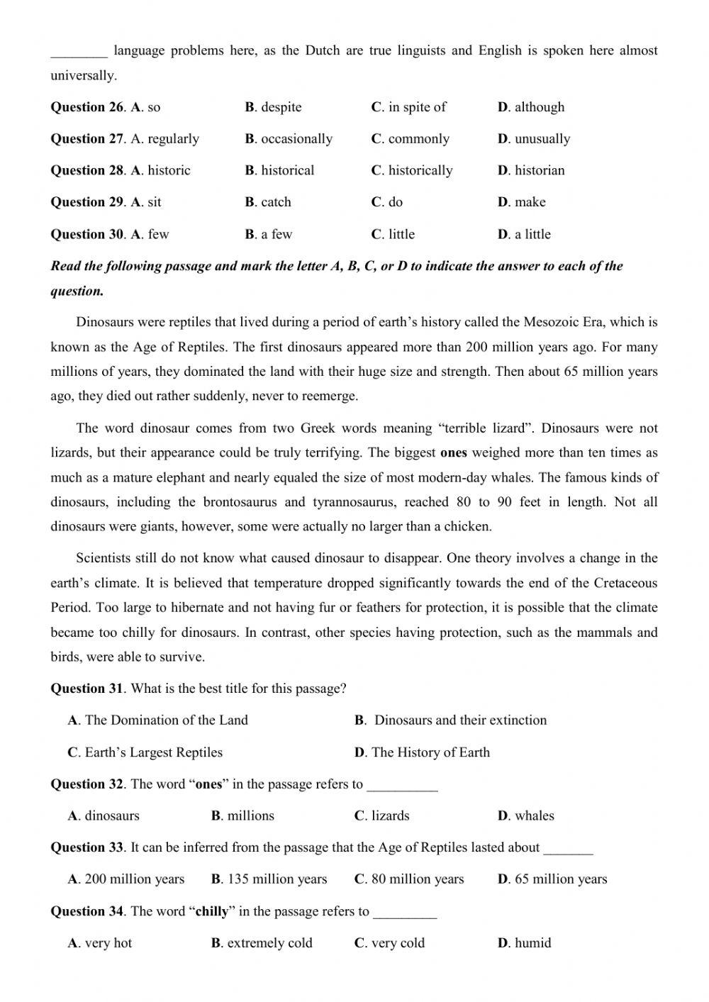 Đề thi thử Tiếng Anh THPT Quốc gia số 40