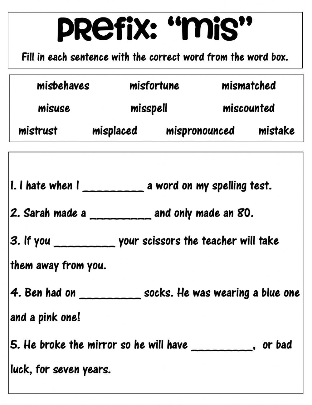 Prefix Mis Practice 2 online exercise for Live Worksheets
