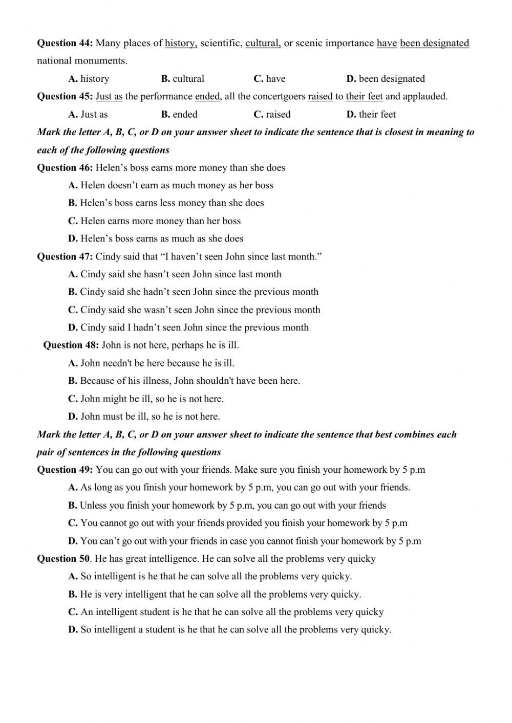 Đề thi thử Tiếng Anh THPT Quốc gia số 44