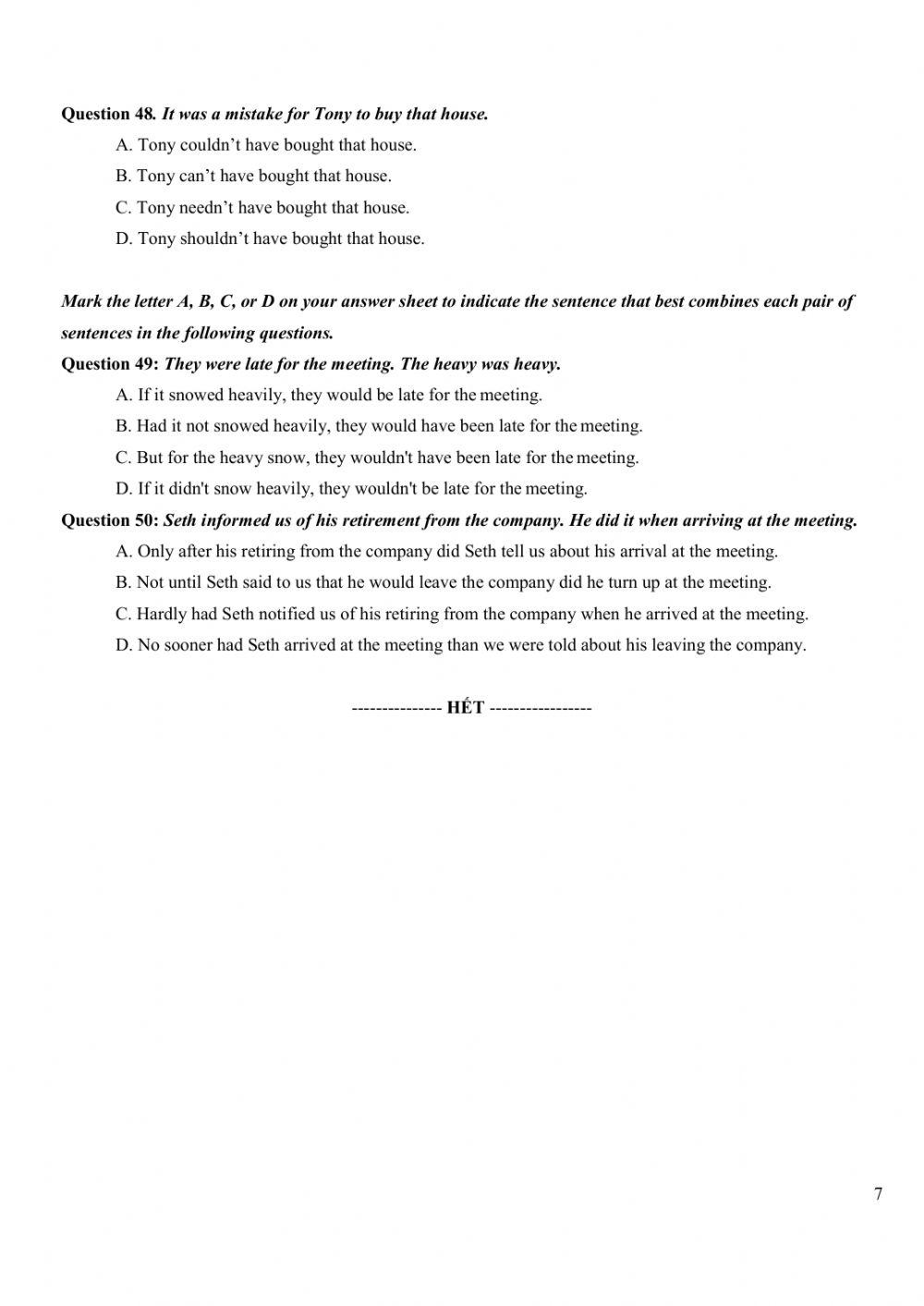 Đề thi thử Tiếng Anh THPT Quốc gia số 43
