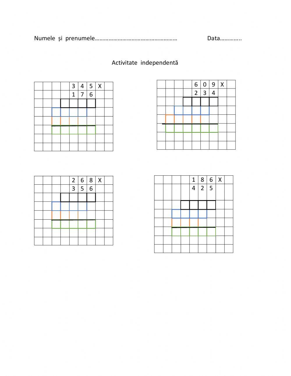Inmultirea a doi factori scriși cu 3 cifre