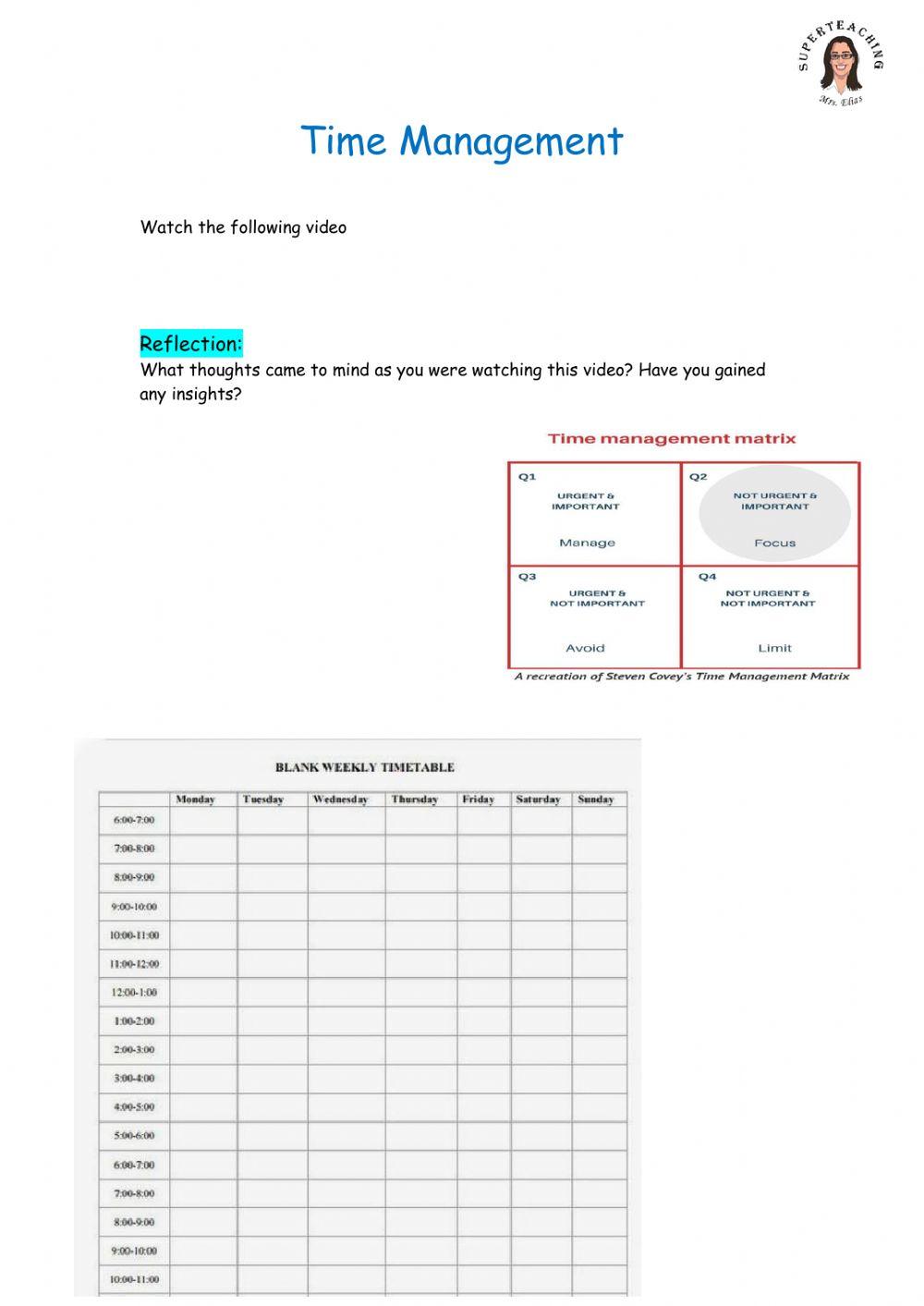 Time management interactive worksheet | Live Worksheets