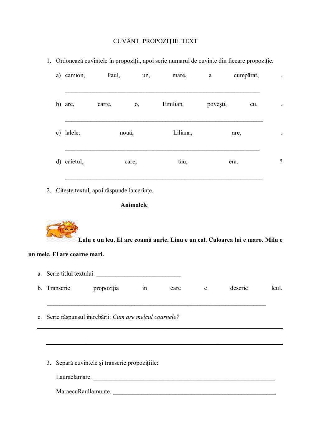 Cuvânt. Propoziție. Text