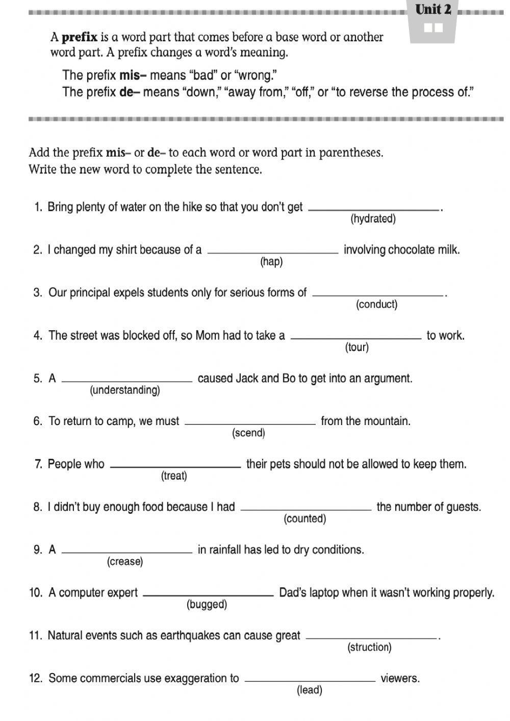 Vocabulary- Prefixes. Practice 1