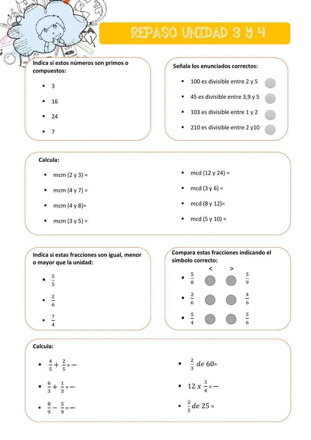 Repaso Matemáticas unidad 3 y 4