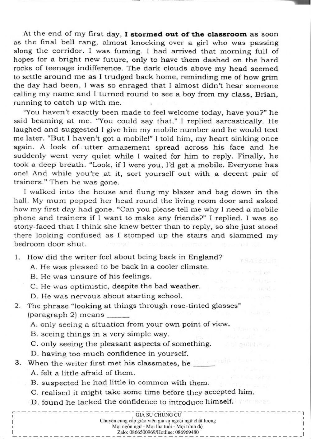 Trắc nghiệm kỹ năng đọc hiểu Tiếng Anh số 32