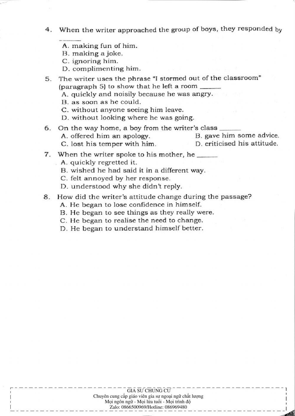 Trắc nghiệm kỹ năng đọc hiểu Tiếng Anh số 32