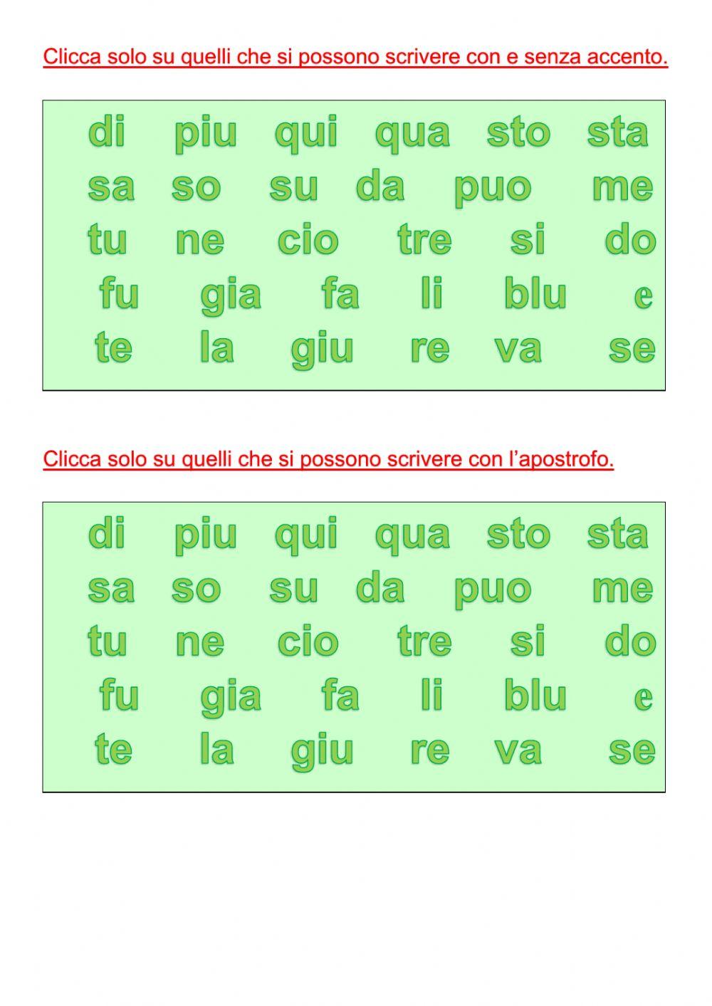 MONOSILLABI: classificazione