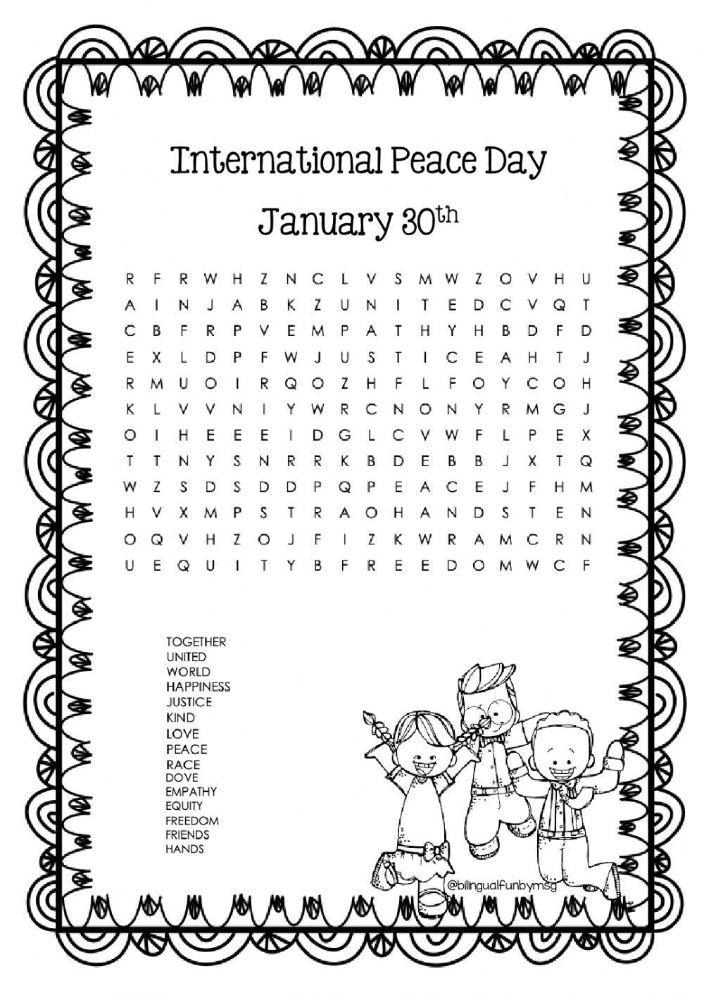 International peace Day Wordsearch