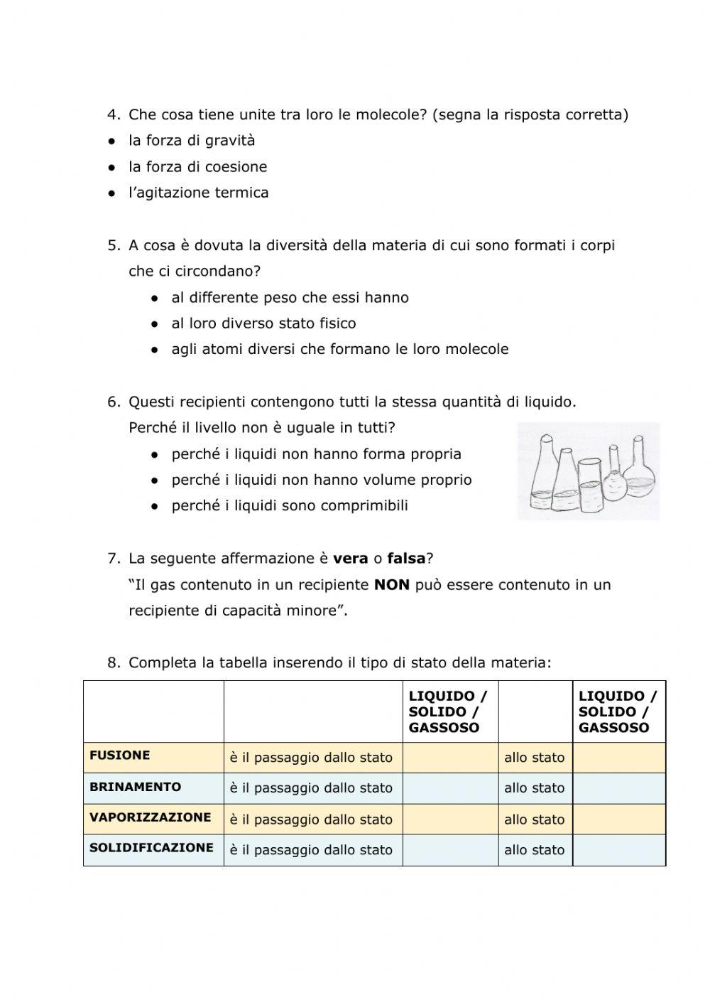 Stati della materia - verifica