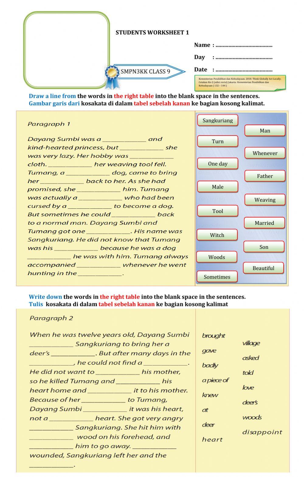 STUDENT WORKSHEET1 CLASS9 NarrativeText