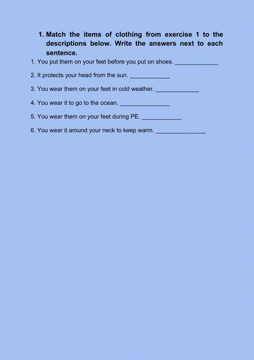 1ºESO Clothing Vocabulary exercises