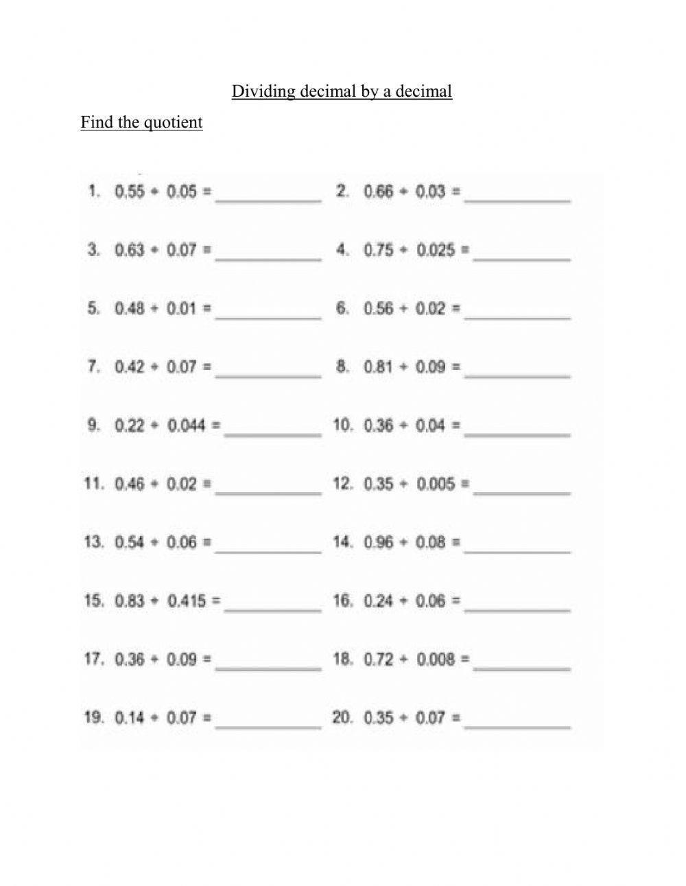 Dividing decimals by decimals