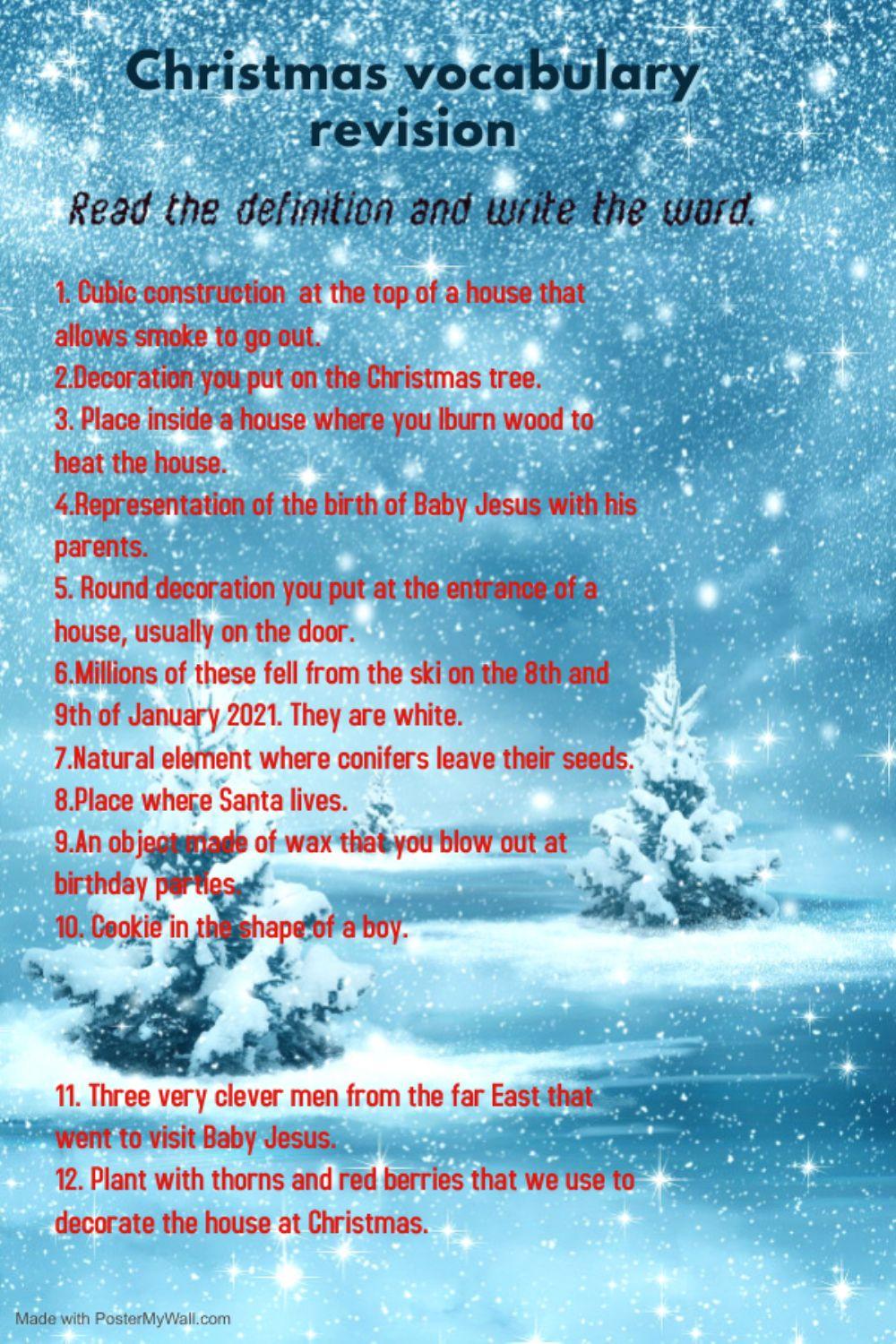Christmas vocabulary revision