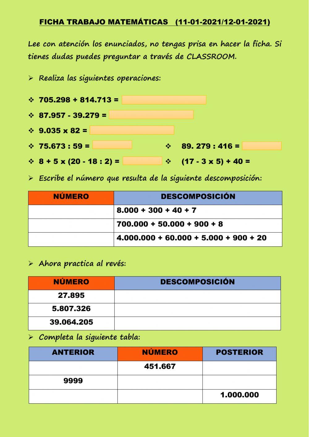 Repaso  matemáticas (nieve)