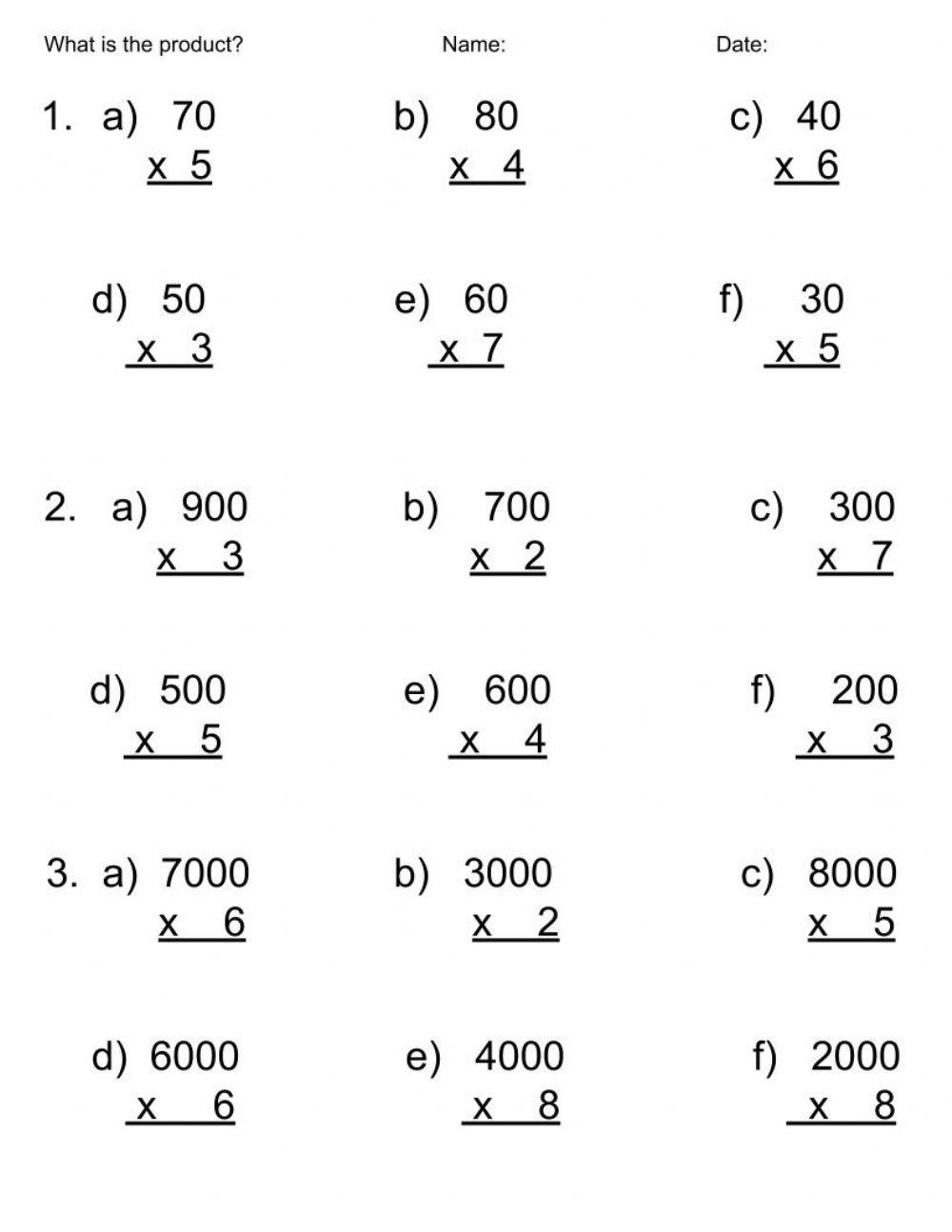 Multiply by 10s, 100s, 1000s