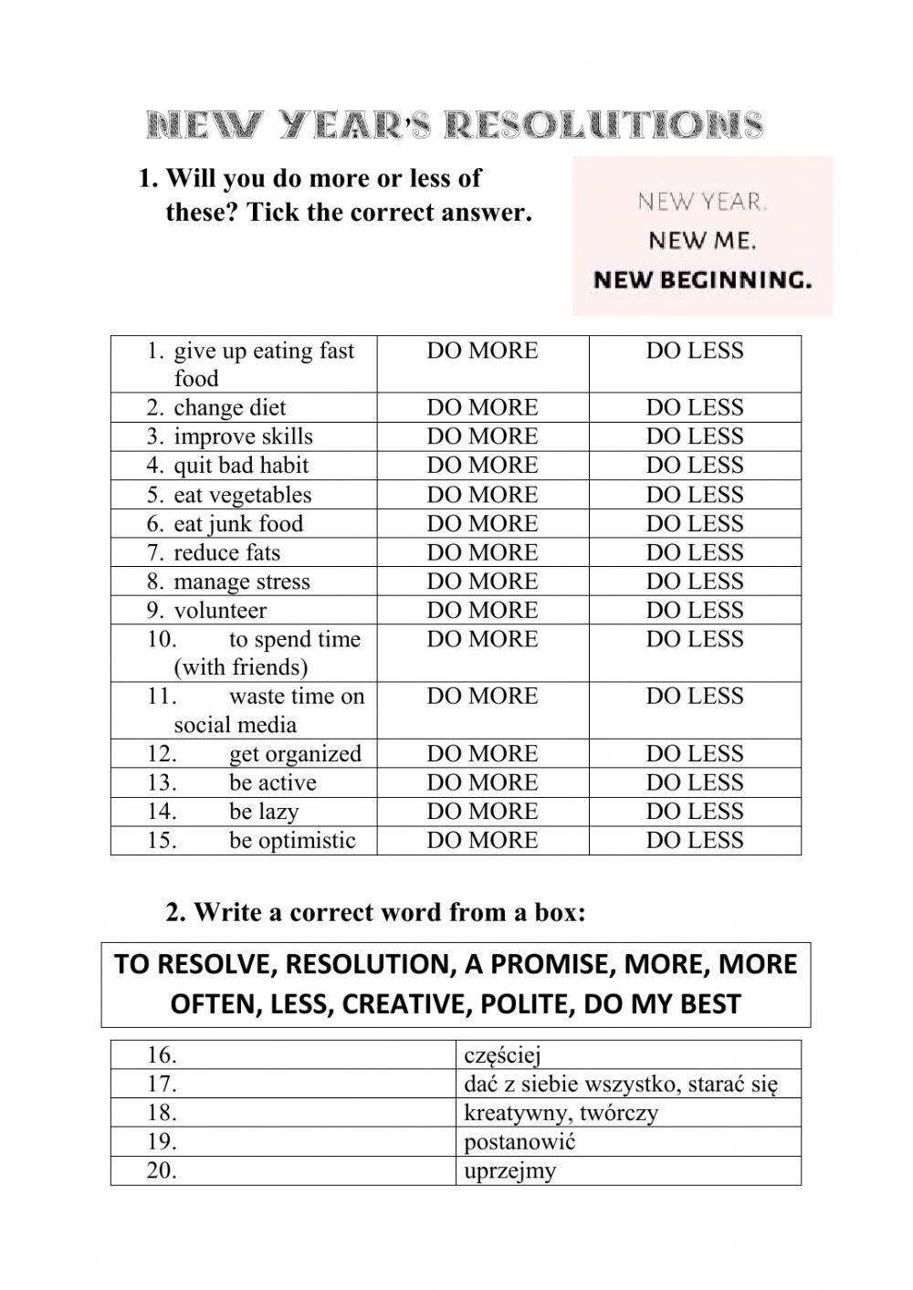 New year's resolutions