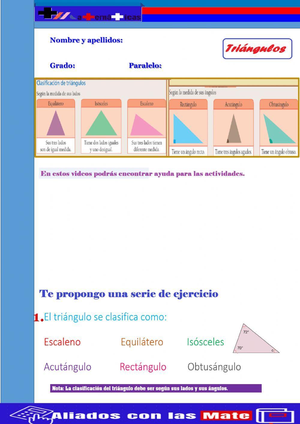 Área y perímetro de los triángulos.