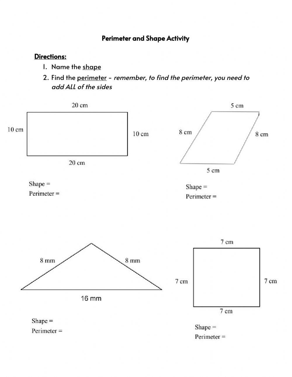 Perimeter and shape activity