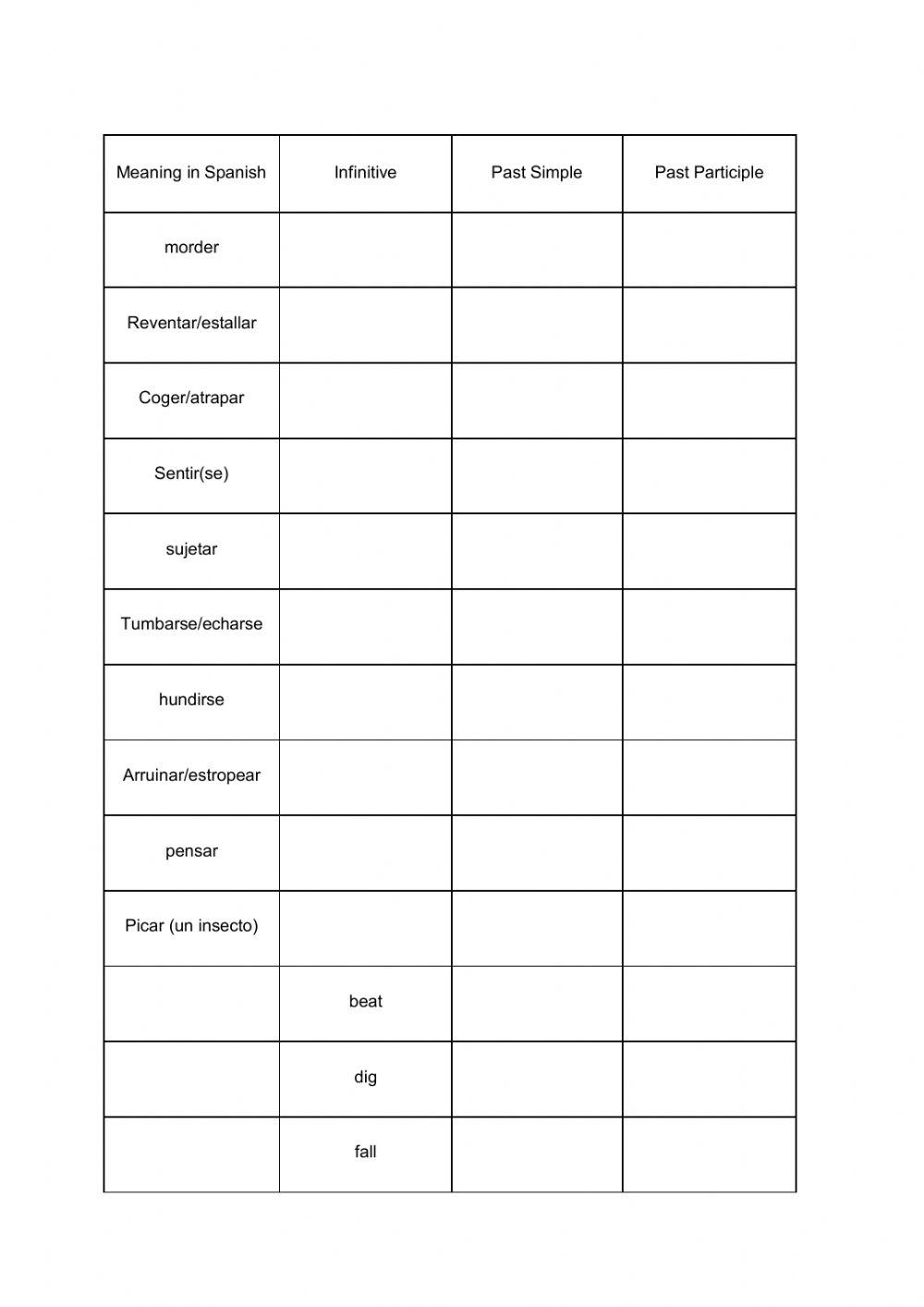 Irregular verbs test - B (1ºBach)