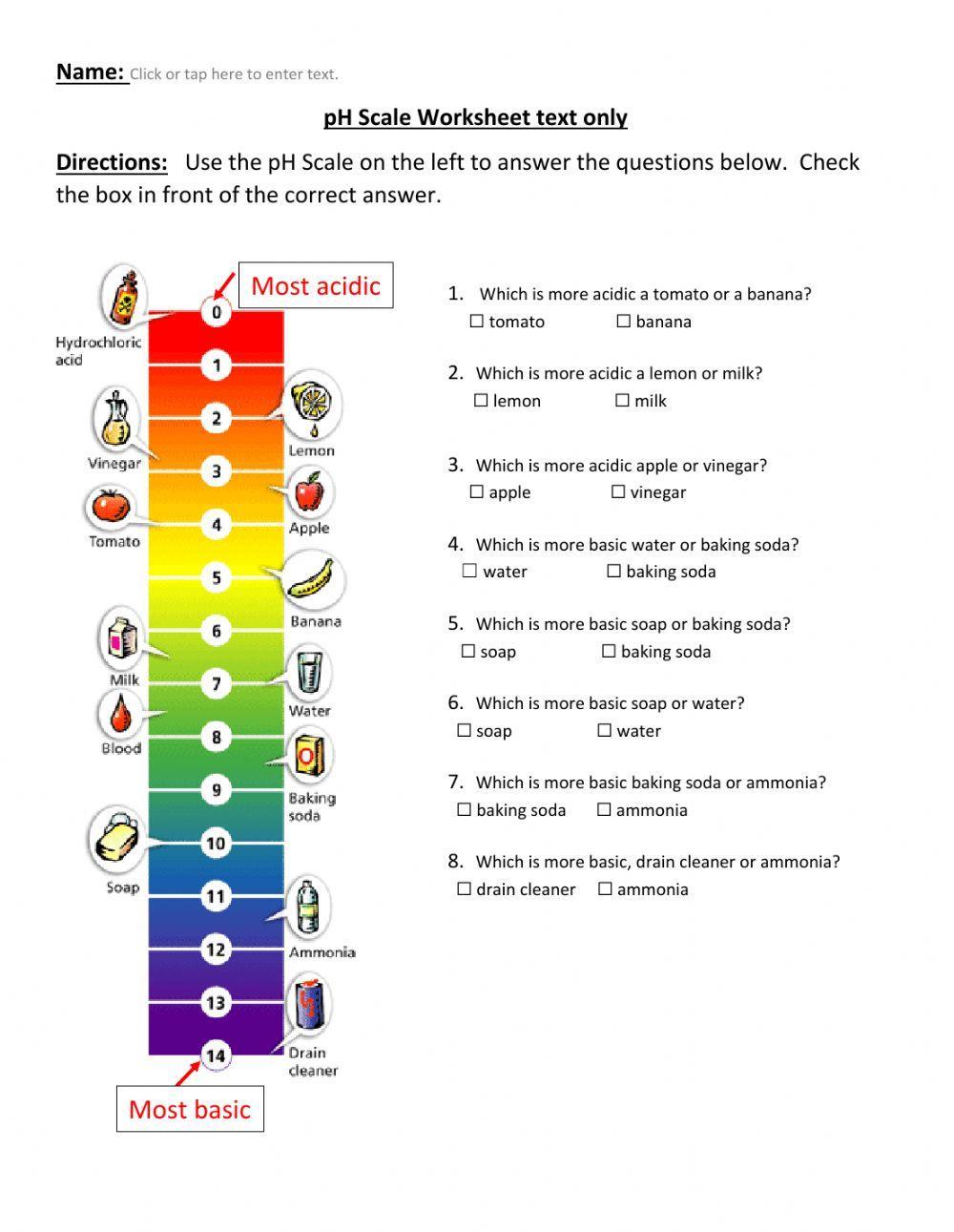 PH Scale Worksheet text only