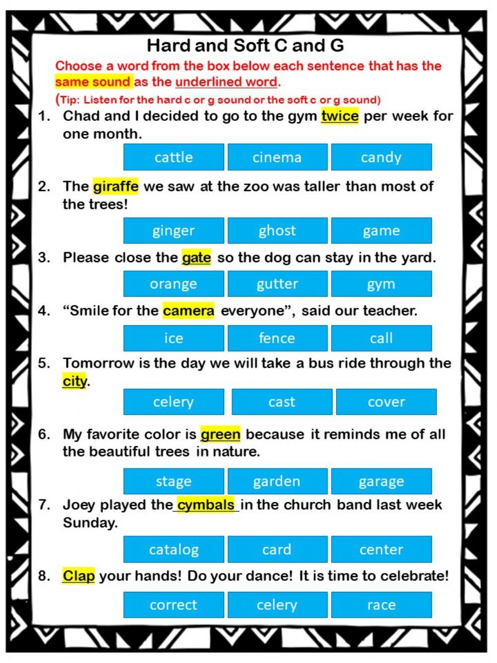 Hard and soft g and c