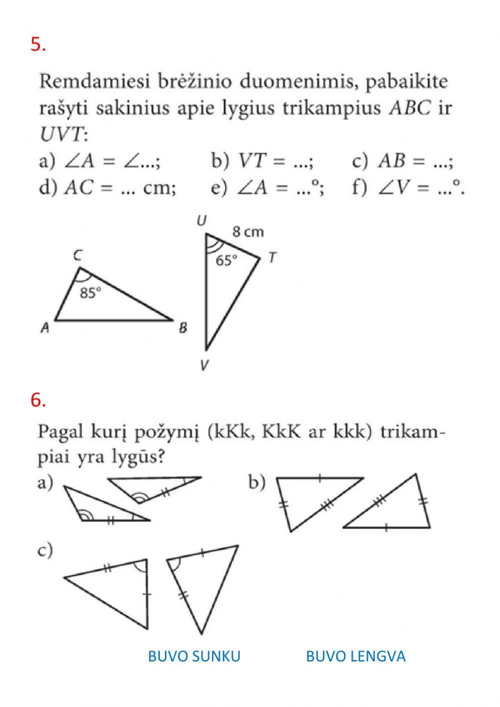 Trikampių lygumo požymiai