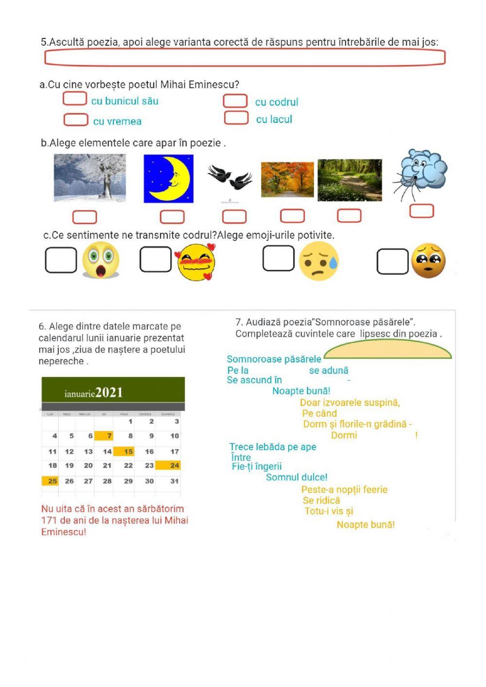 Mihai Eminescu-fisa de lucru