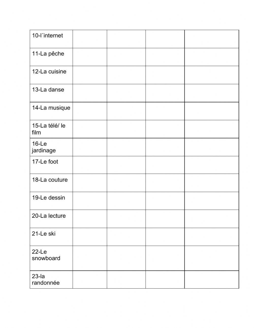 Loisirs nom et verbe