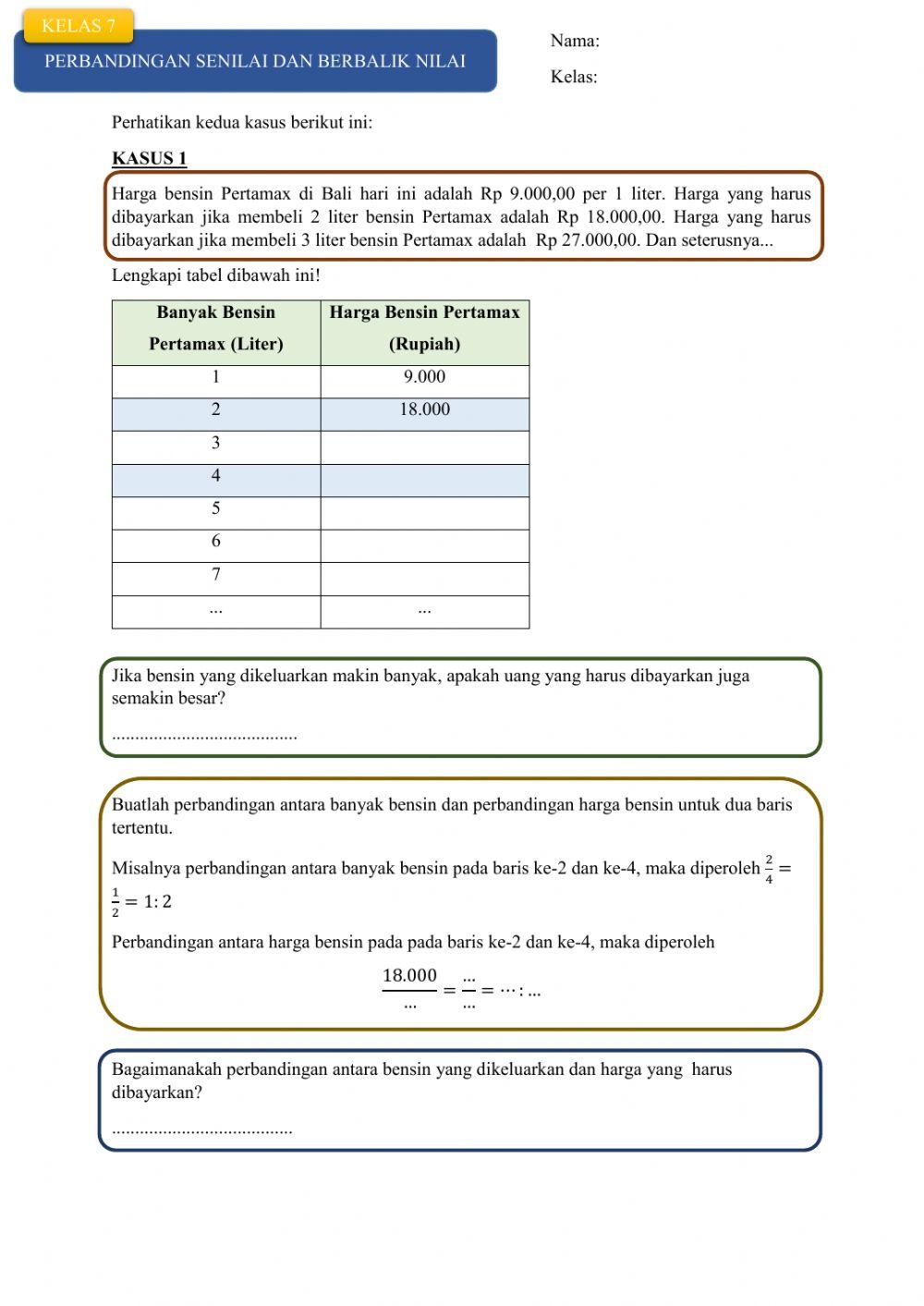 Perbandingan Senilai dan Berbalik Nilai