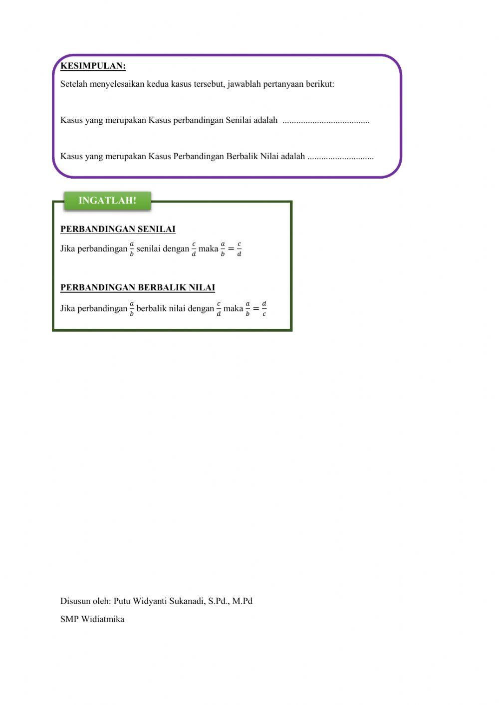 Perbandingan Senilai dan Berbalik Nilai
