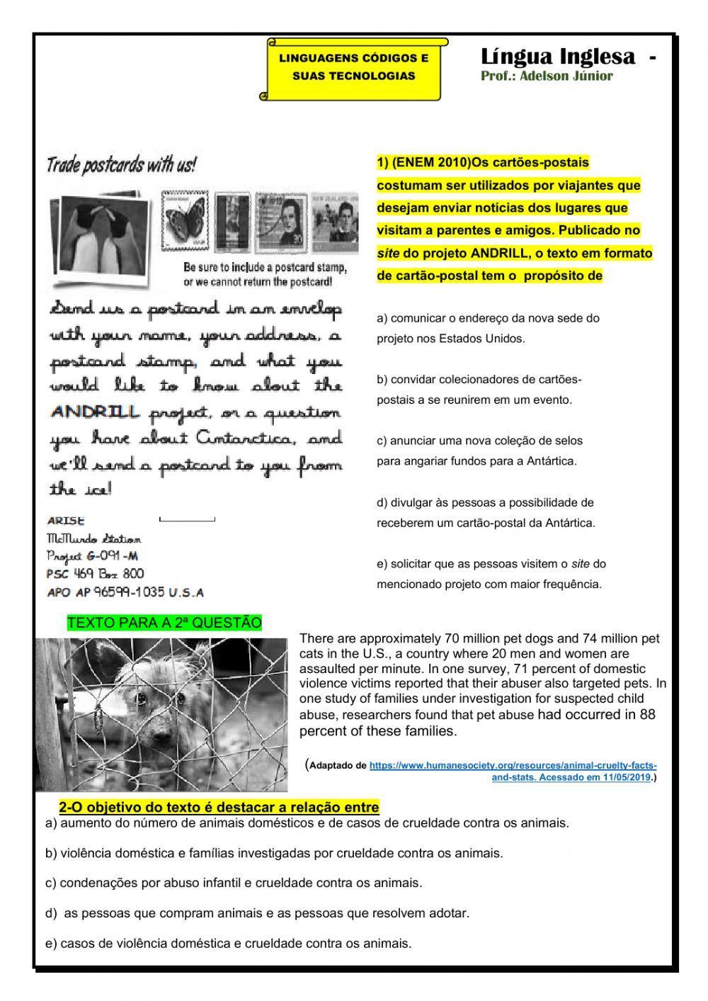 Atividade de revisão para o Enem