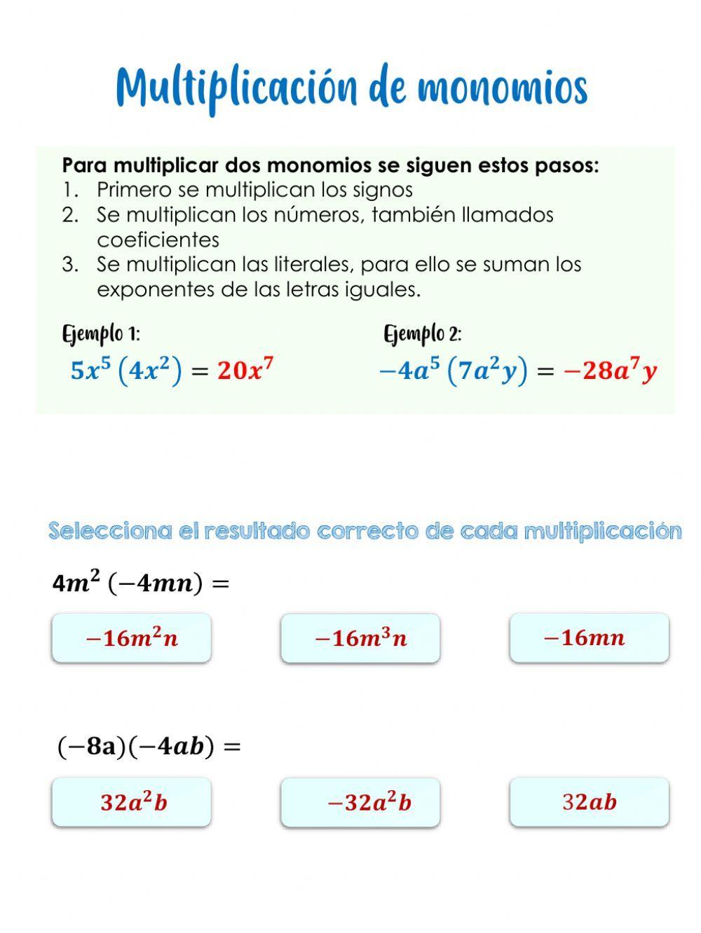 Multiplicacion de monomios