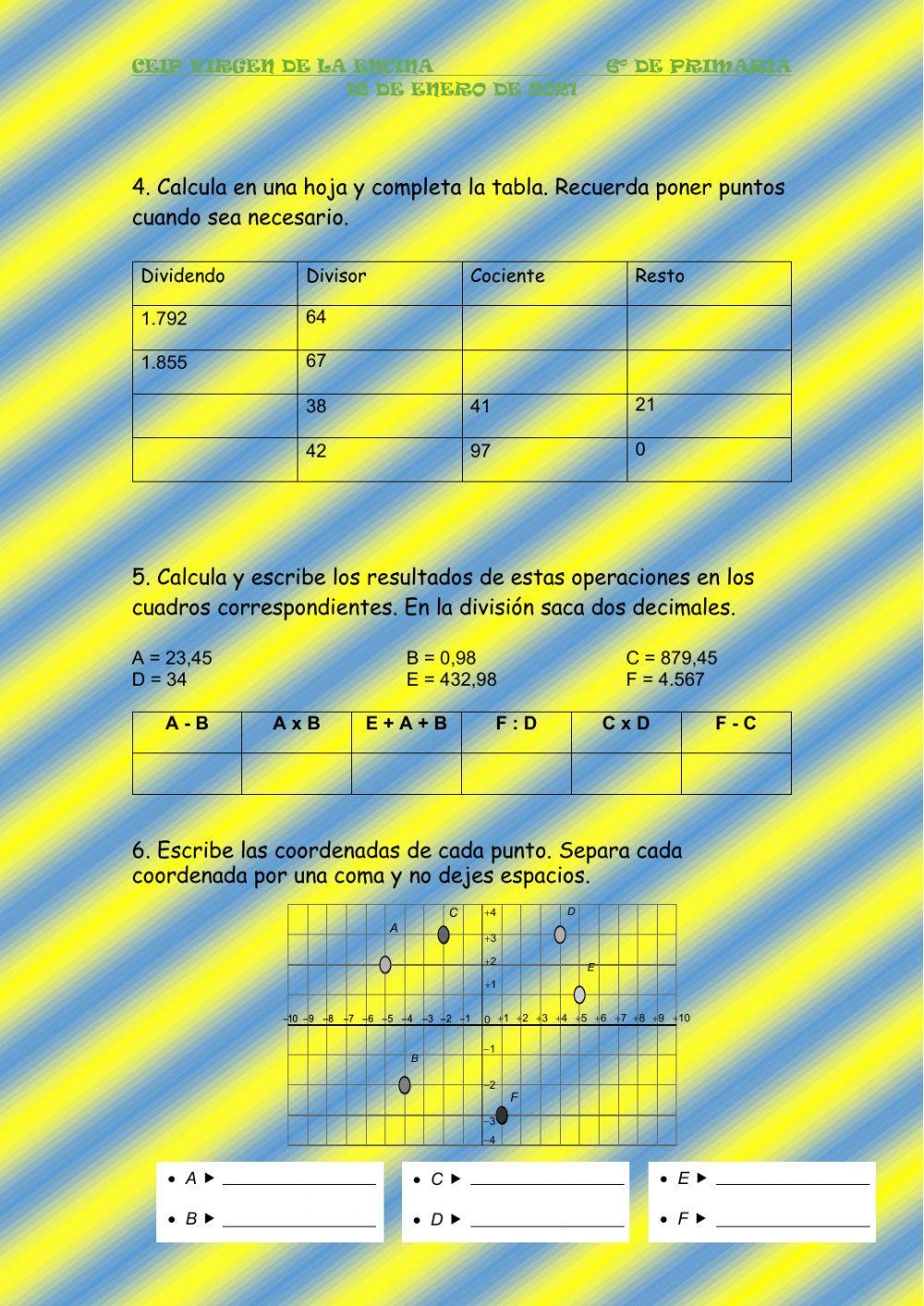 Repaso Matemáticas 6º primer trimestre