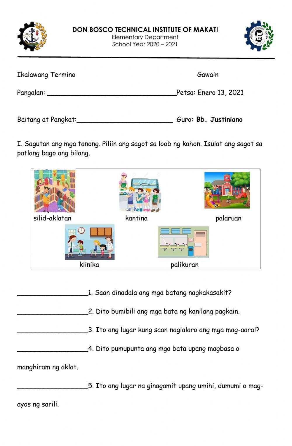 Pagkilala sa Paaralan online exercise for | Live Worksheets