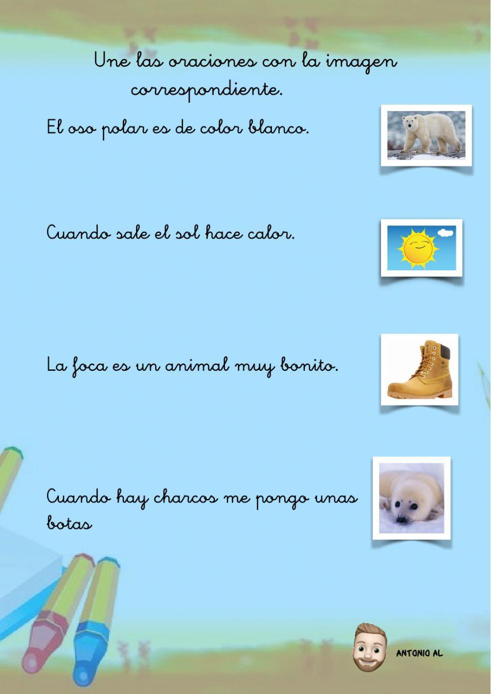 Une las oraciones con las imágenes