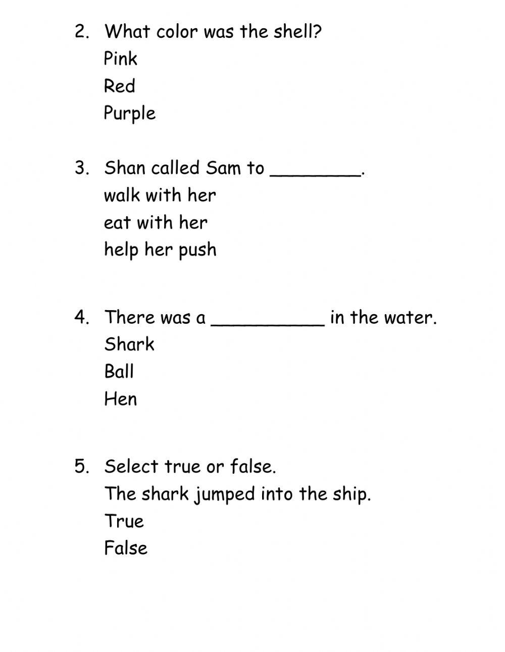 Reading Comprehension Passage sh