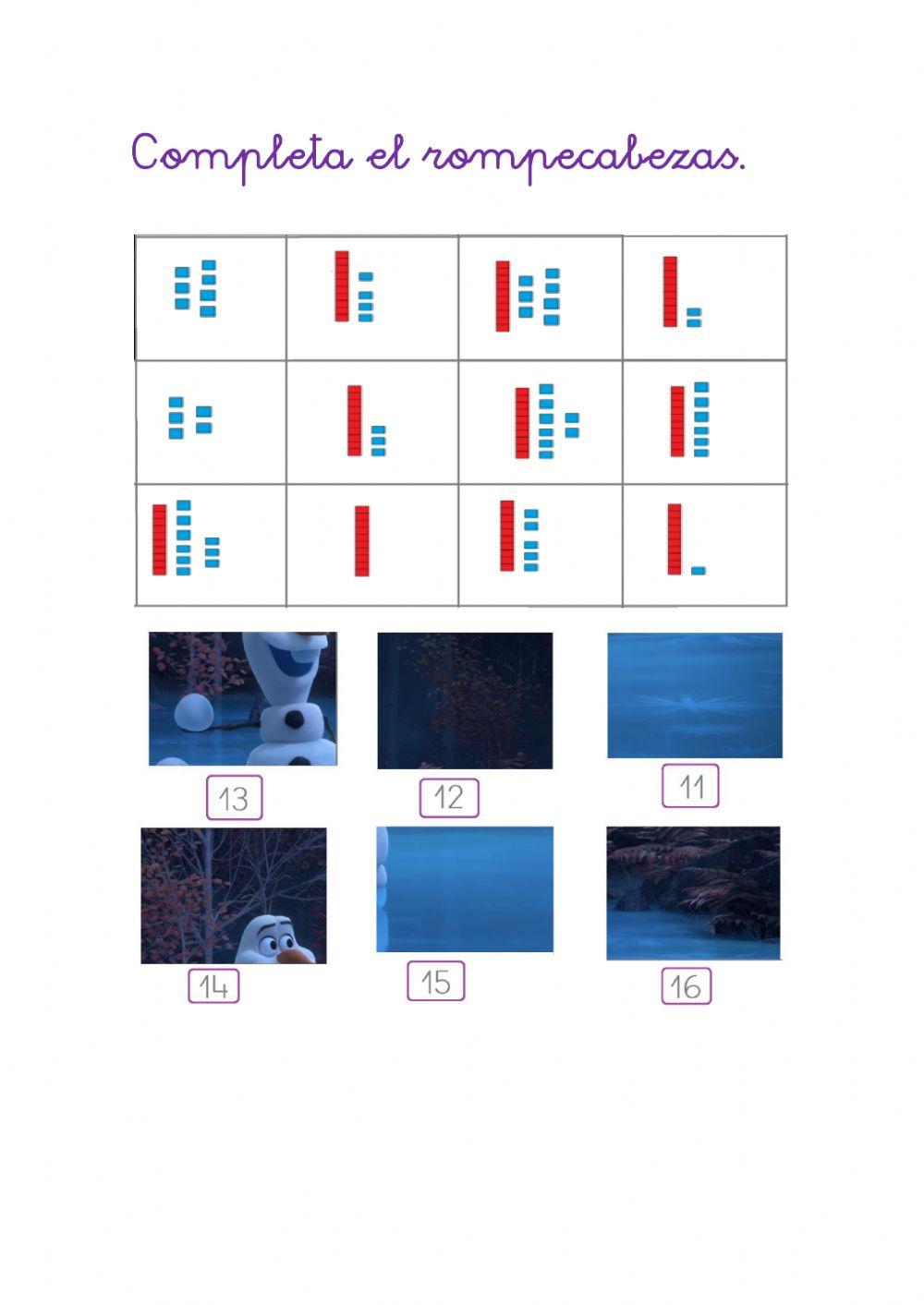 Rompecabezas unidades y decenas