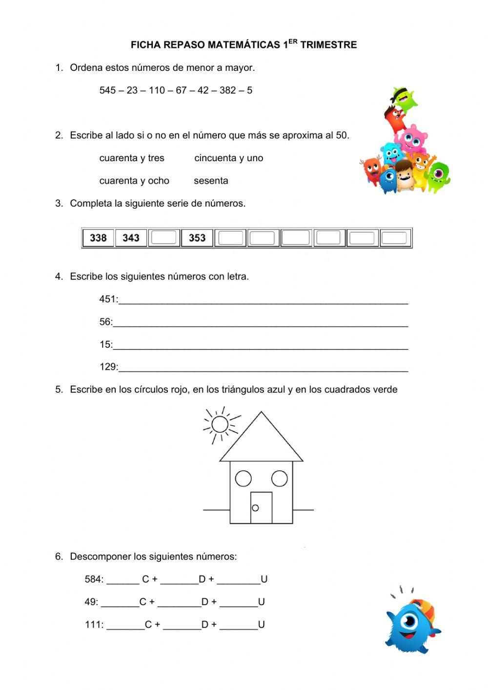Ficha repaso primer trimestre matemáticas