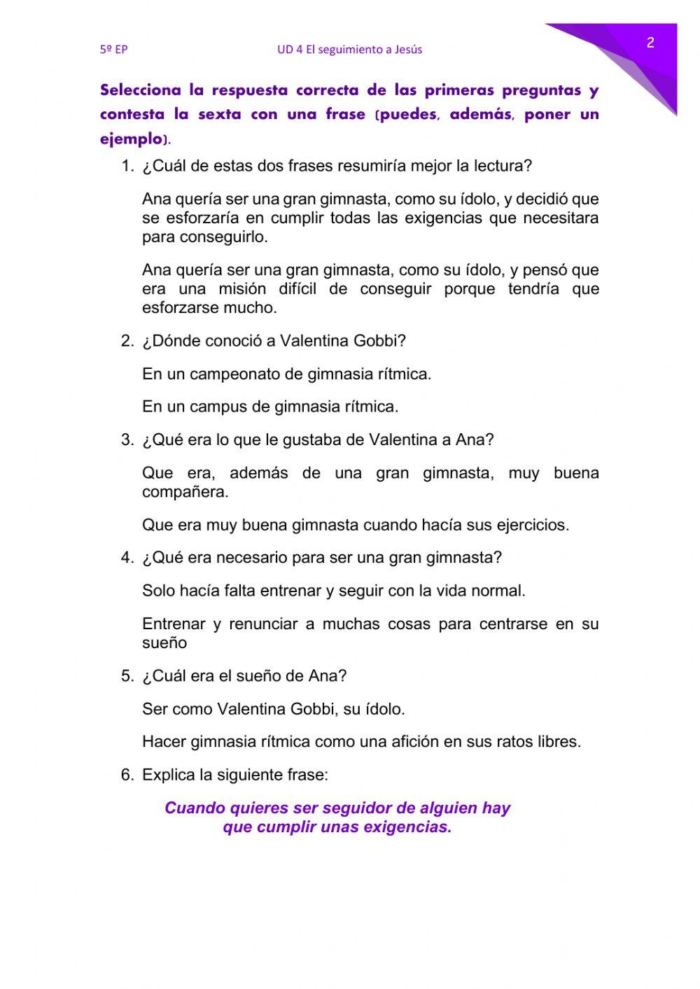 Ejercicio de lectura UD 4 5º EP Exigencias de una gimnasta Ejercicio de lectura UD 4 5º EP Exigencias de una gimnasta