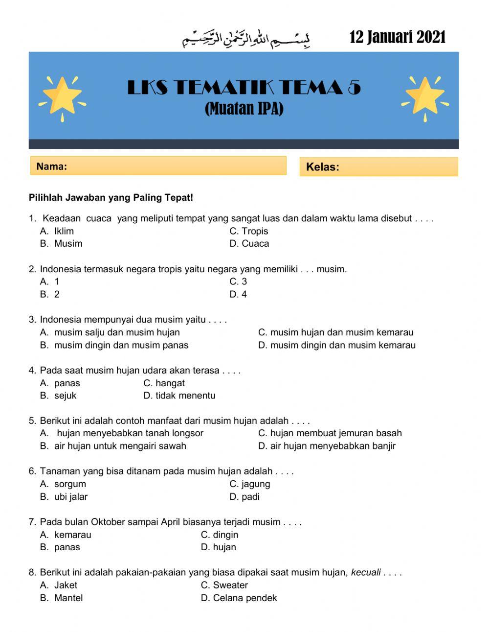 Lks Tematik Tema 5 (Musim-Muatan IPA)