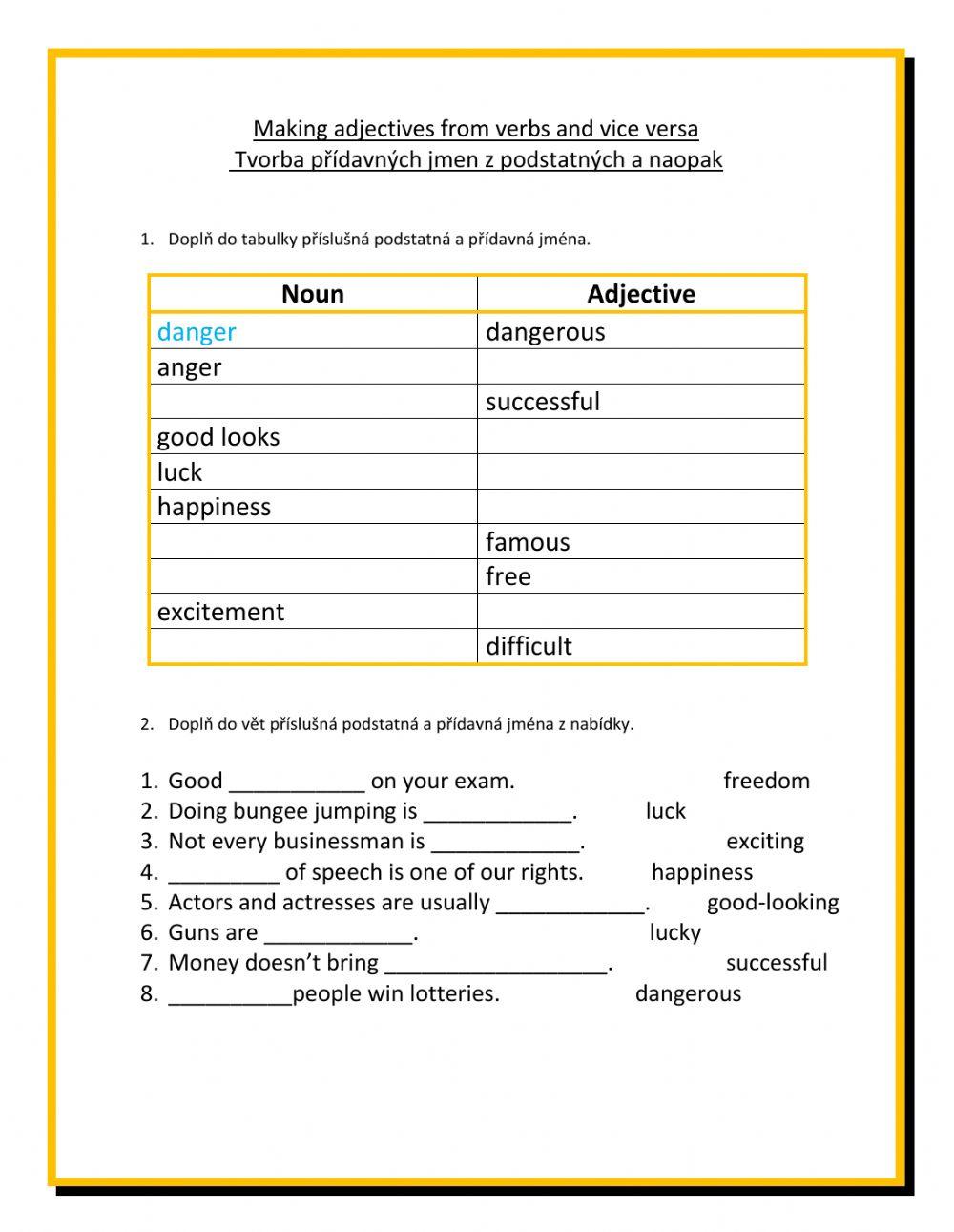 Nouns and adjectives