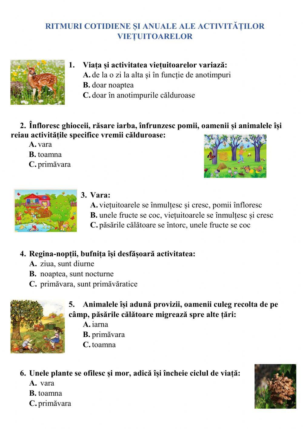 Ritmuri cotidiene si anuale ale activitatilor vietuitoarelor