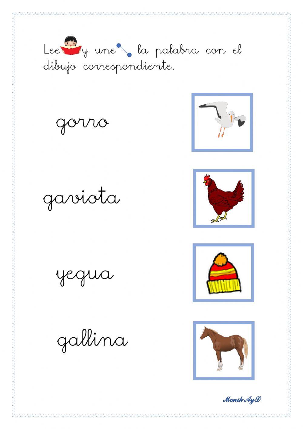 Lectura 33 + ga-go-gu. Asociación palabra - dibujo.