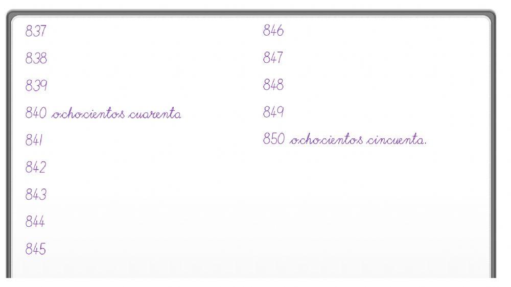 Serie numérica del 800 al 850 - Miss Jessenia Matute