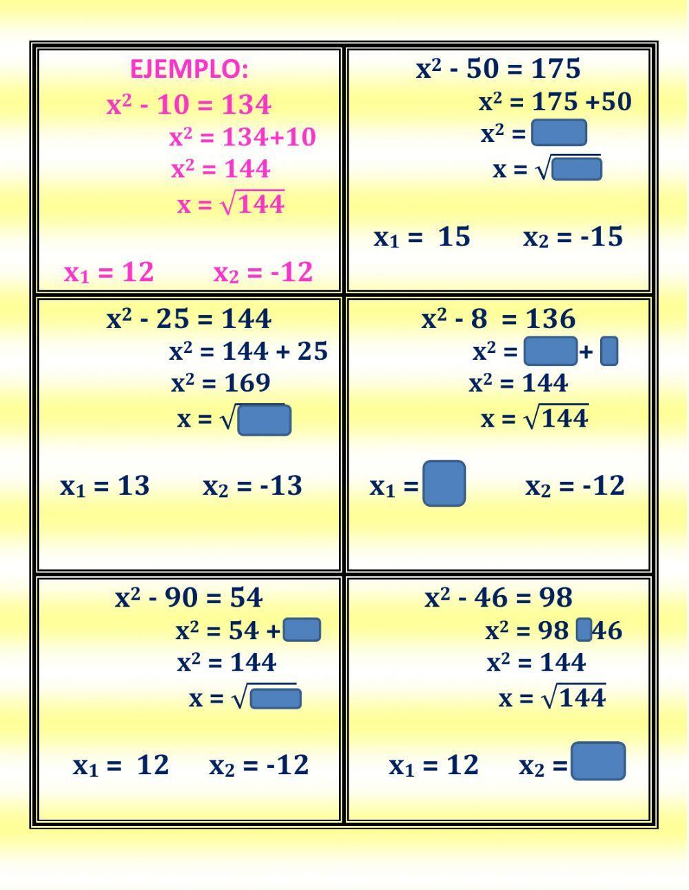 Ecuaciones cuadráticas por operaciones inversas