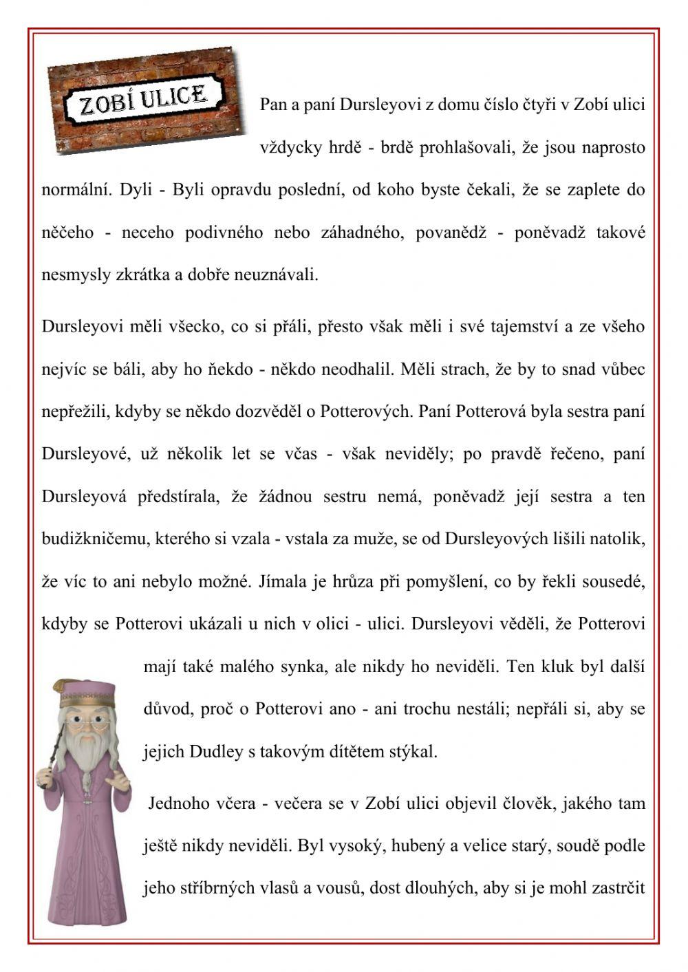 Porozumění textu - Harry Potter